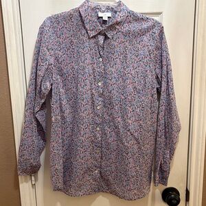 J. Jill Women's Blue and Pink Floral Blouse